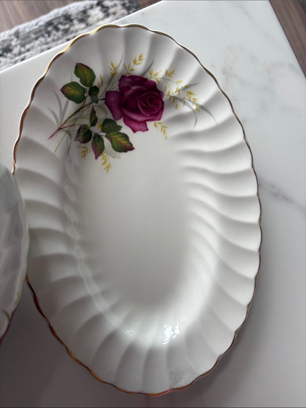 Vintage Anniversary Rose by Myott England Gravy Boat with Underplate - Picture 4 of 5